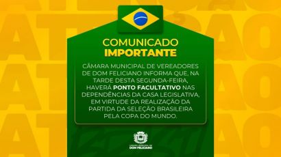 Câmara Municipal informa ponto facultativo na tarde desta segunda-feira